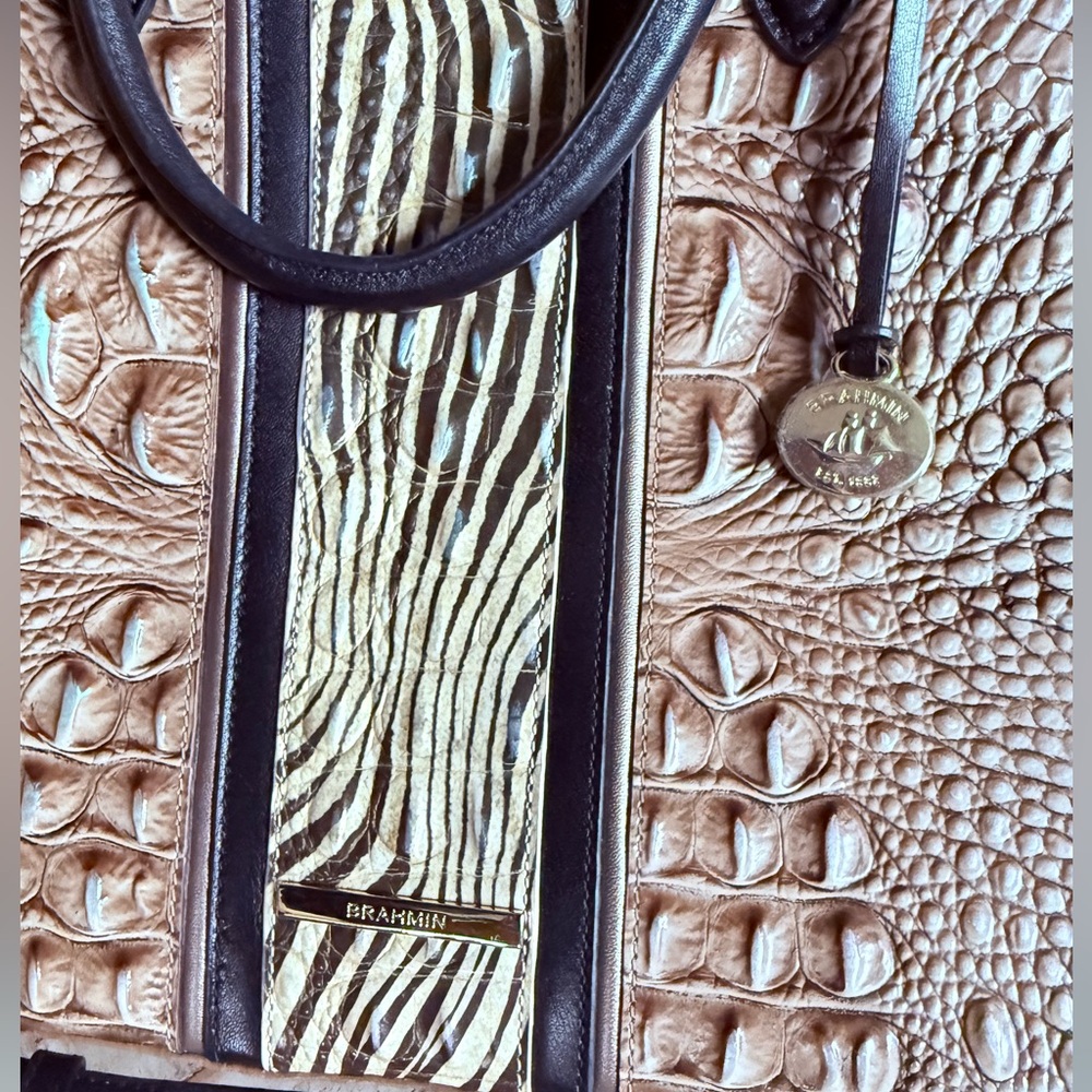 Brahmin Tan and Black Crocodile-Embossed Shoulder Bag - Picture 2 of 7